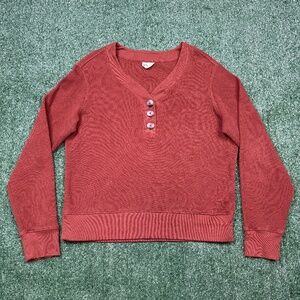 PACT Organic Thermal Waffle Henley Pullover Shirt Women’s Size S Brown Cropped